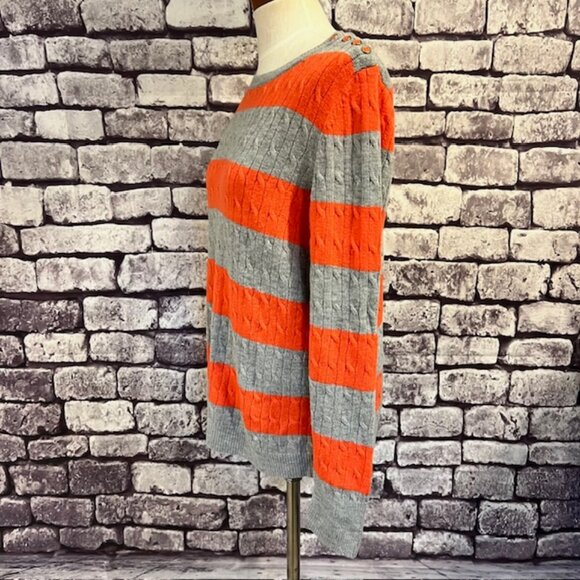 Talbots Orange & Gray Cable Knit Pullover Sweater Size L - Picture 4 of 9